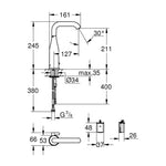 Grohe Essence E Fotoselli Lavabo Bataryası, Çift Su Girişli, Ayarlanabilir Sıcaklık Sınırlayıcısı - Teknik Çizim