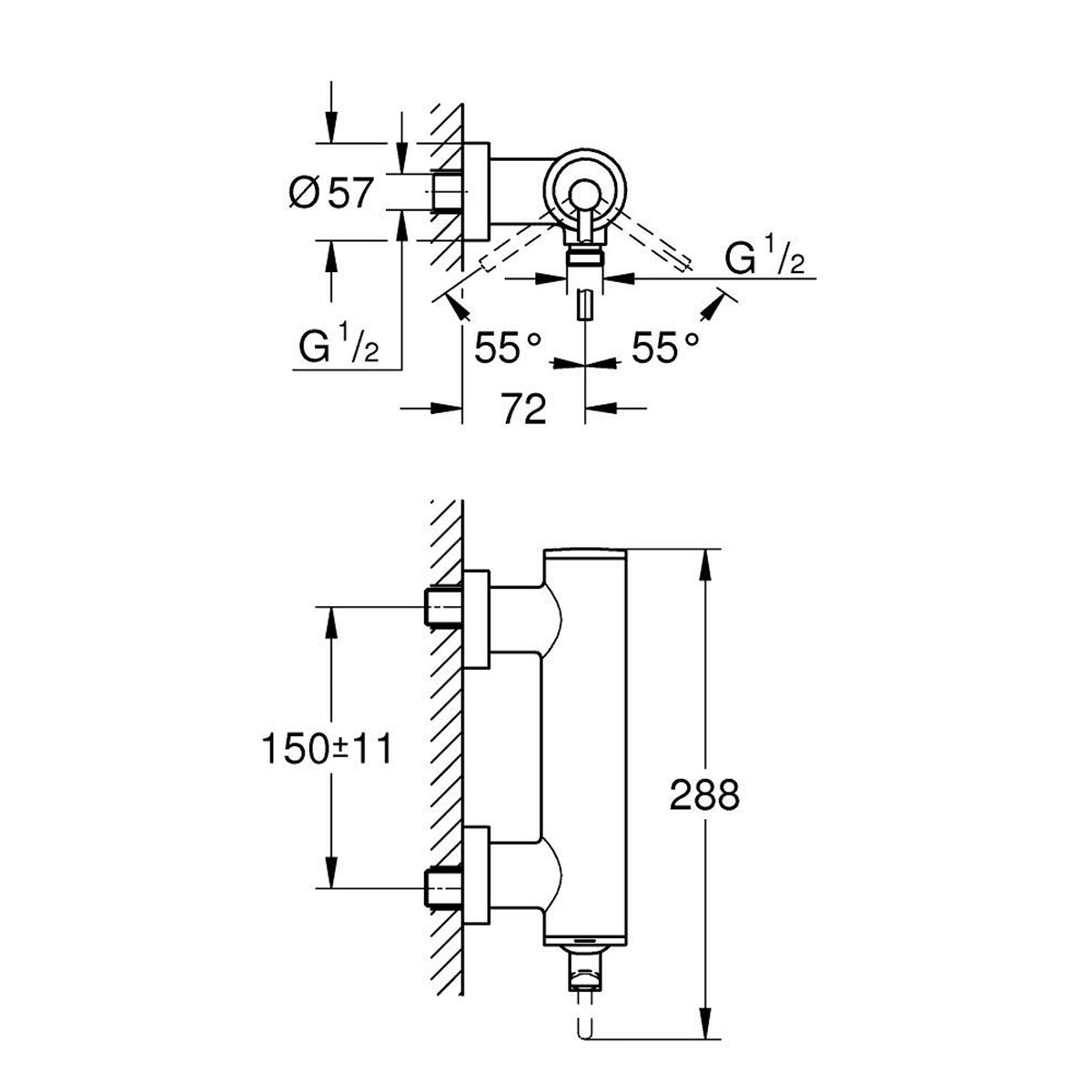 Grohe Atrio Duş Bataryası - Teknik Çizim