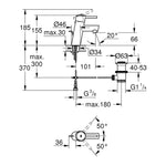 Grohe Concetto Lavabo Bataryası, Sifon Kumandalı - Teknik Çizim