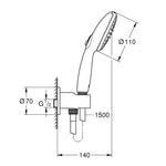 Grohe Tempesta 110 Ankastre Bağlantılı El Duşu Seti, 2 Akışlı - Teknik Çizim