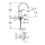 Grohe Eurostyle Cosmopolitan Eviye Bataryası - Teknik Çizim