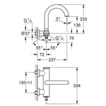 Grohe Atrio Banyo Bataryası, Altın - Teknik Çizim
