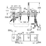 Grohe Plus Dört Delikli Küvet Bataryası - Teknik Çizim