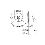 Grohe Plus Ankastre Duş Bataryası (Sıva Üstü Grubu), Paslanmaz Çelik - Teknik Çizim