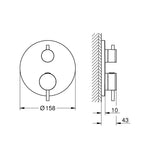Grohe Atrio Termostatik Banyo/Duş Bataryası (Sıva Üstü Grubu), 2 Yollu, Fırçalı Bakır - Teknik Çizim