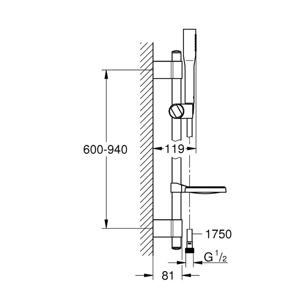 Grohe Euphoria Sürgülü Duş Takımı - Teknik Çizim