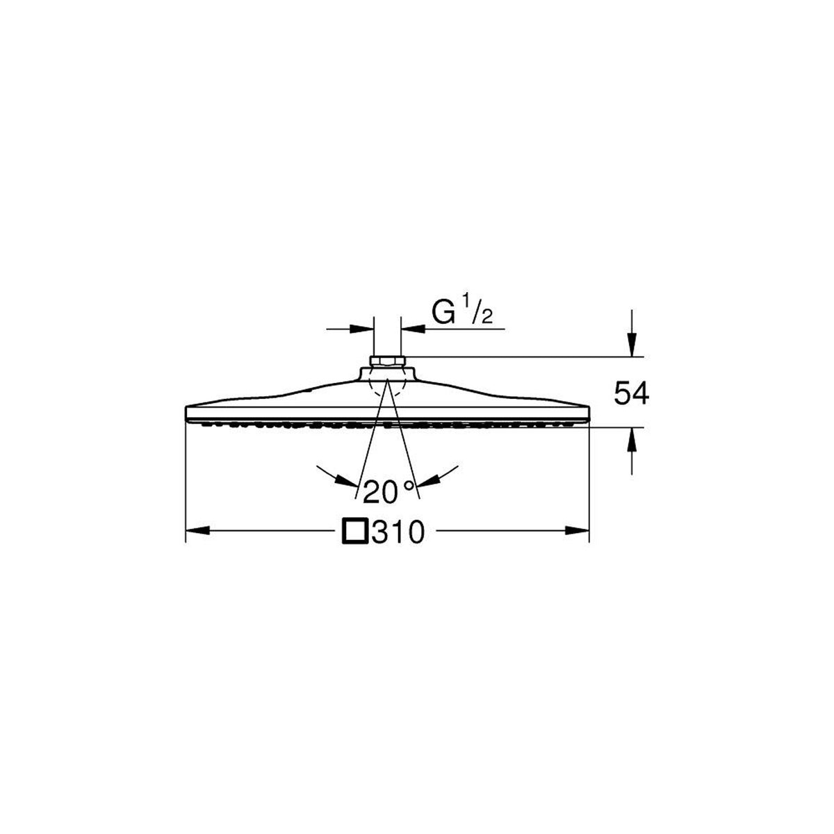 Grohe Rainshower Mono 310 Tepe Duşu, 30 cm - Teknik Çizim
