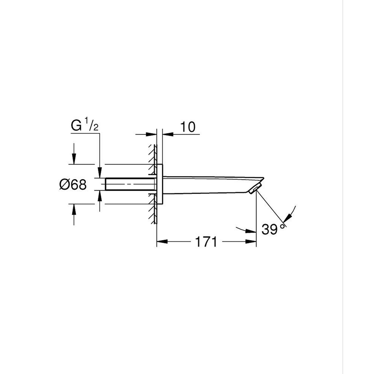 Grohe Eurosmart Çıkış Ucu, Mat Siyah - Teknik Çizim