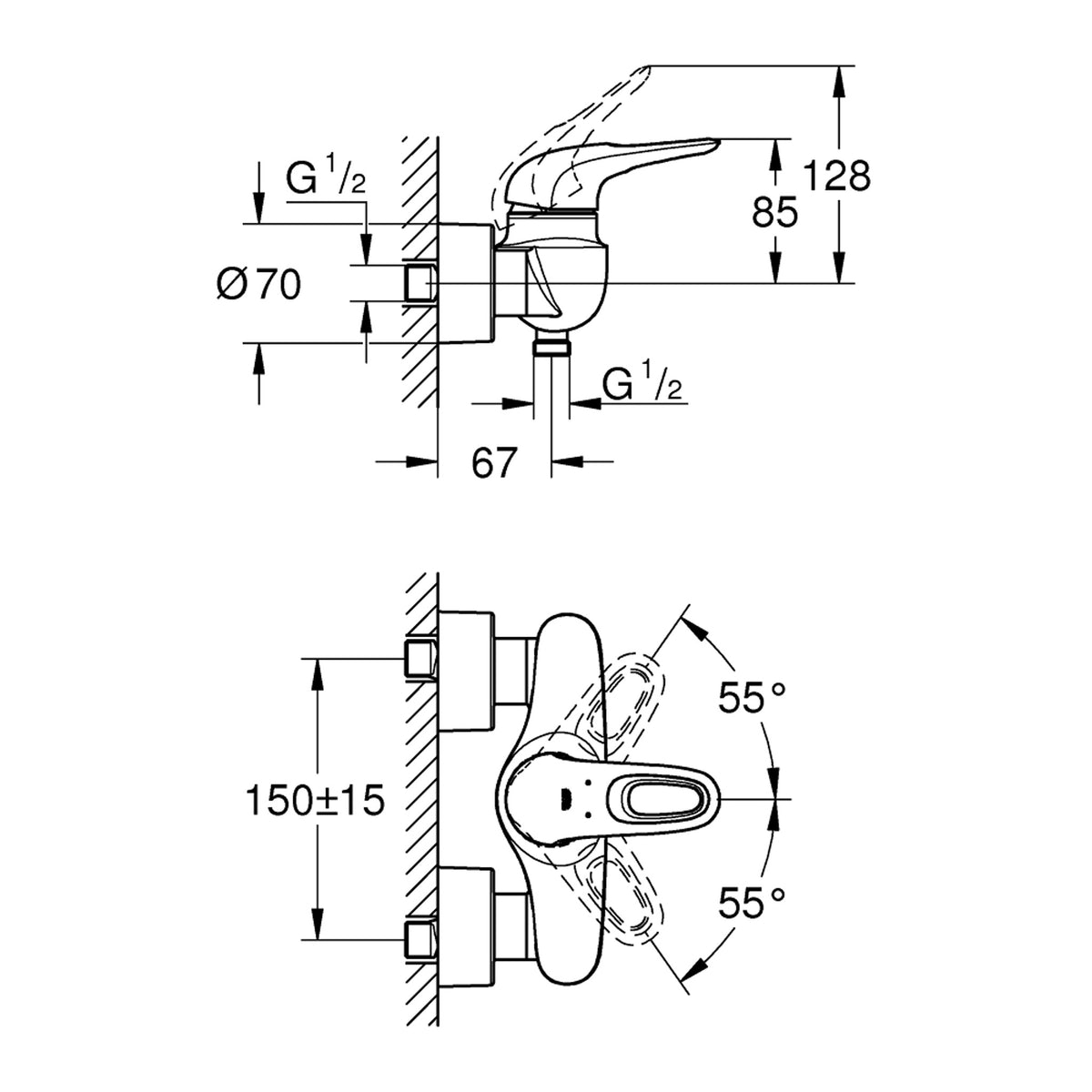 Grohe Eurostyle Duş Bataryası - Teknik Çizim