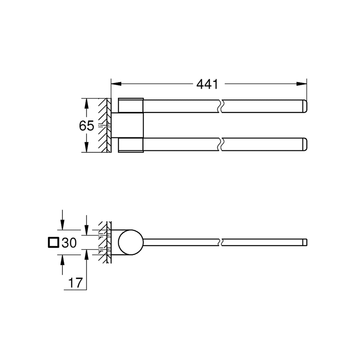 Grohe Selection İkili Döner Havluluk, Altın - Teknik Çizim