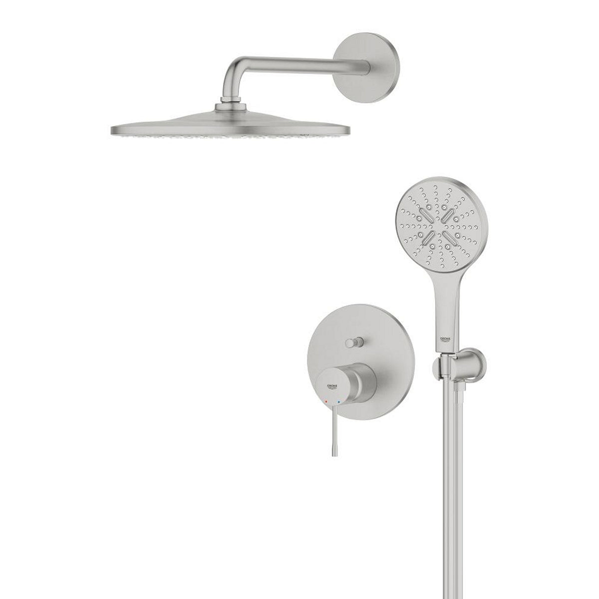 Grohe Essence Ankastre Banyo/Duş Bataryası, Tepe ve El Duşu Seti, Paslanmaz Çelik - Ürün Görseli