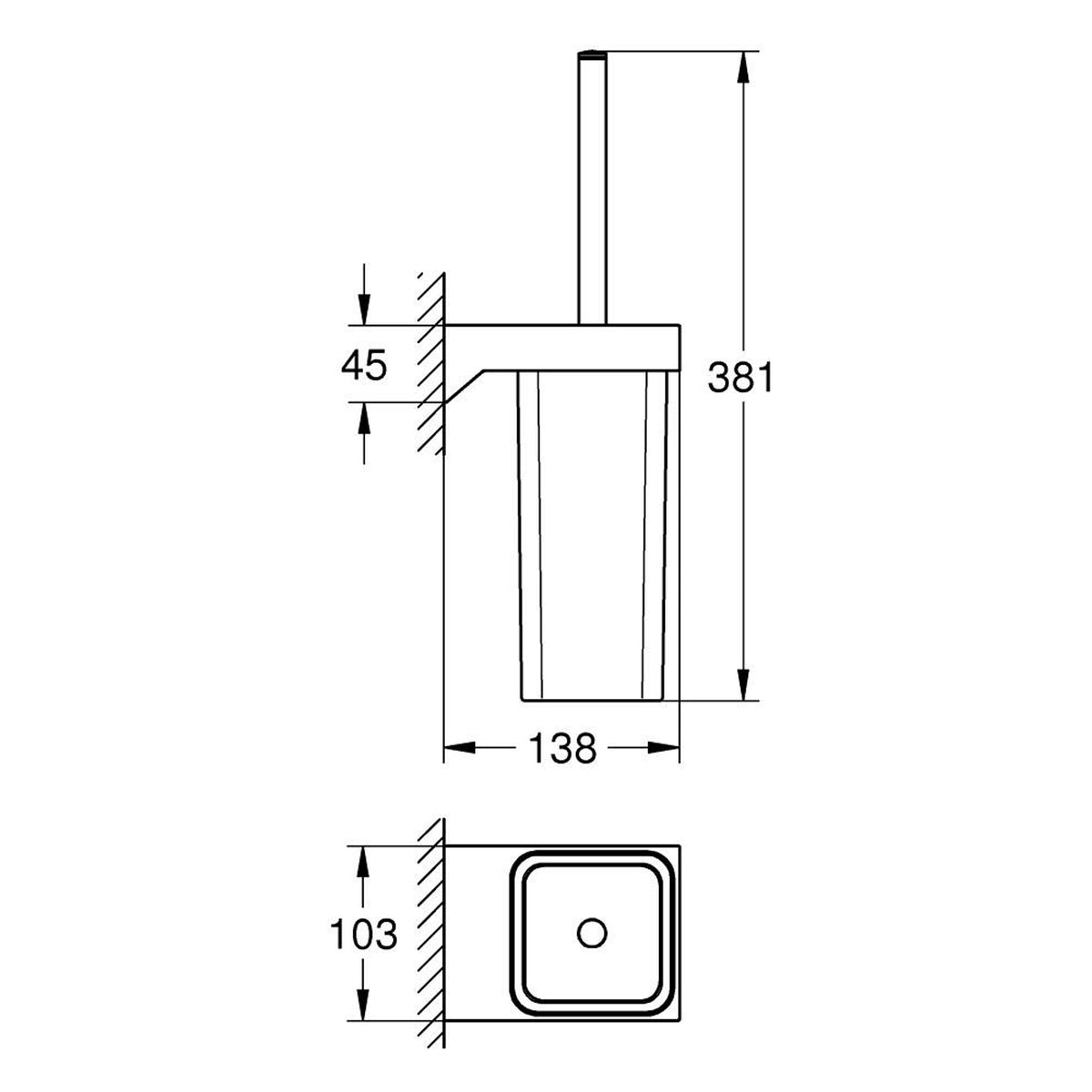 Grohe Selection Cube Tuvalet Fırçalığı, Mat Siyah - Teknik Çizim