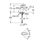 Grohe BauEdge Lavabo Bataryası (S Boy) - Teknik Çizim