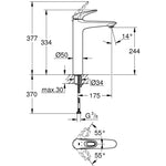 Grohe Eurostyle Tezgah Üstü Lavabo Bataryası - Teknik Çizim