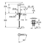 Grohe Essence Lavabo Bataryası (S-Boy) Krom - Teknik Çizim