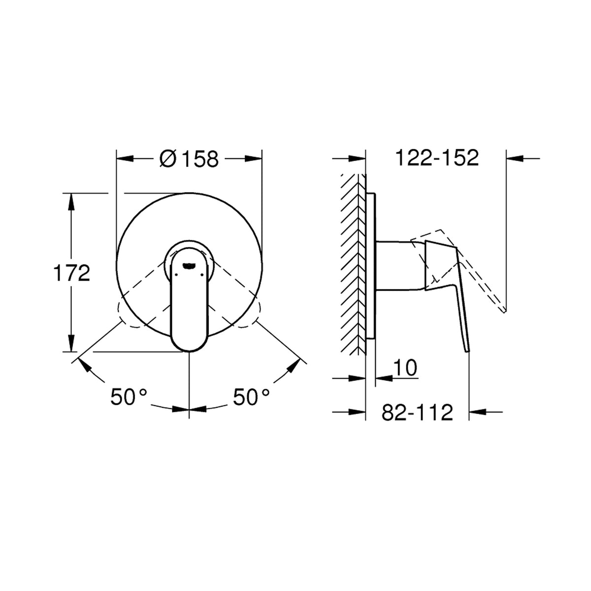 Grohe Eurocosmo Ankastre Duş Bataryası (Sıva Üstü Grubu) - Teknik Çizim