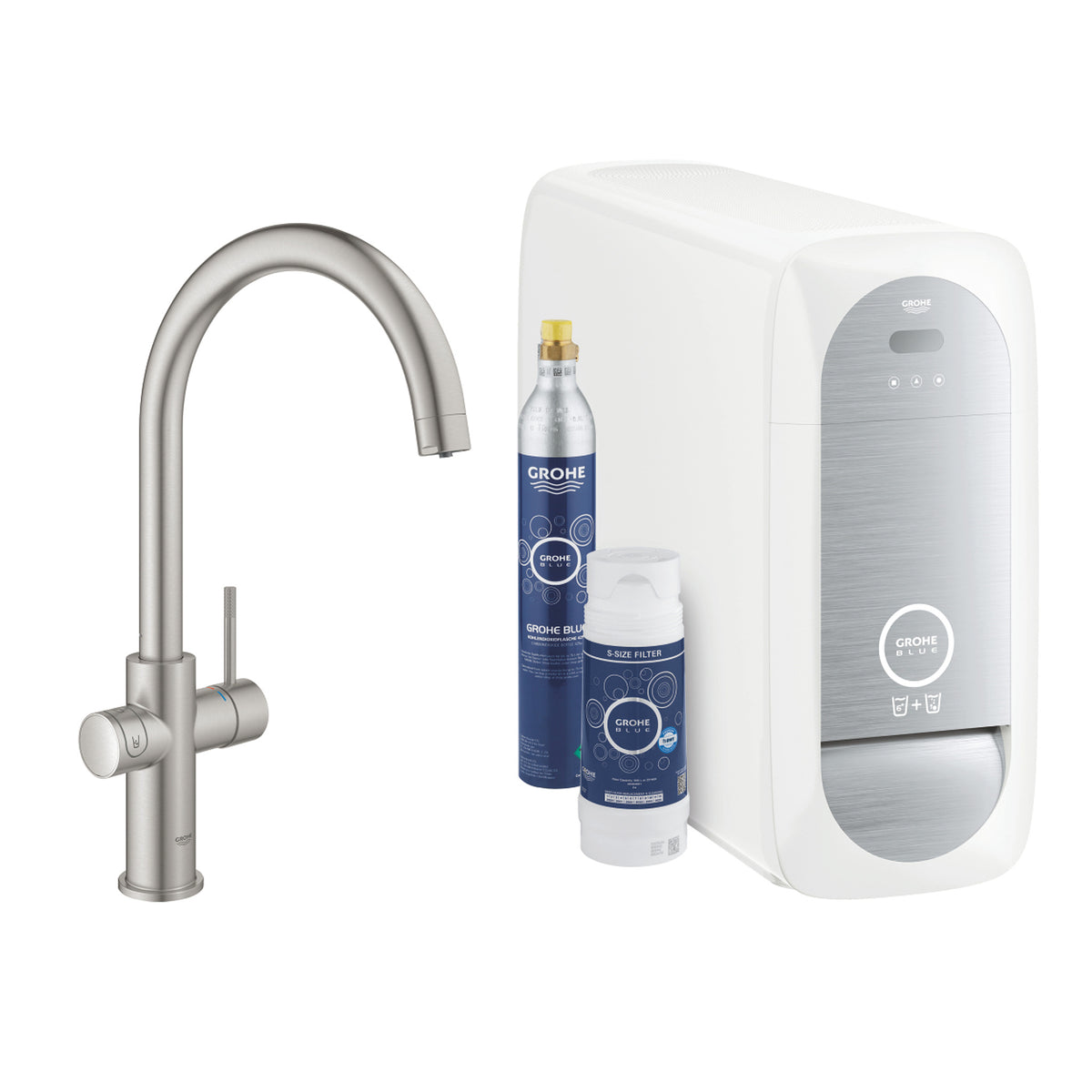Grohe Blue Home Arıtmalı İçme Suyu ve Soda Yapan Eviye Bataryası, Paslanmaz Çelik - Ürün Görseli
