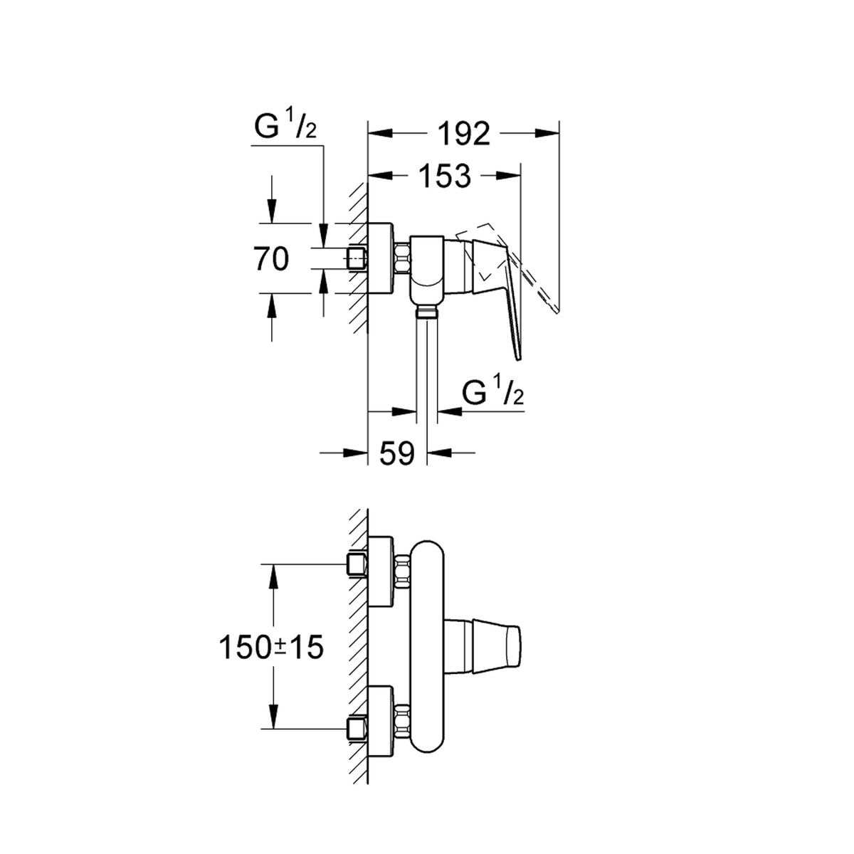 Grohe Eurocosmo Duş Bataryası - Teknik Çizim