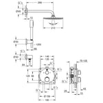 Grohe Grohtherm Perfect Ankastre Termostatik Banyo/Duş Bataryası, Tepe ve El Duşu Seti - Teknik Çizim