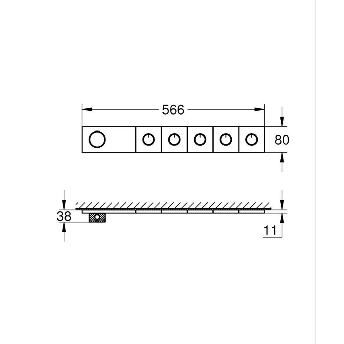 Grohe Grohtherm Aqua Tiles SmartControl Termostatik Ankastre Banyo Bataryası, 5 Çıkışlı, Fırçalı Bakır (Sıva Üstü Grubu) - Teknik Çizim