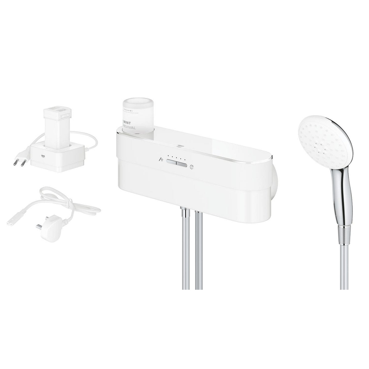 Grohe Purefoam Elektronik Banyo Bataryası ve El Duşu Takımı Başlangıç Seti, Krom-Beyaz (Su ve Sabun Püskürtmeli El Duşu) - Ürün Görseli