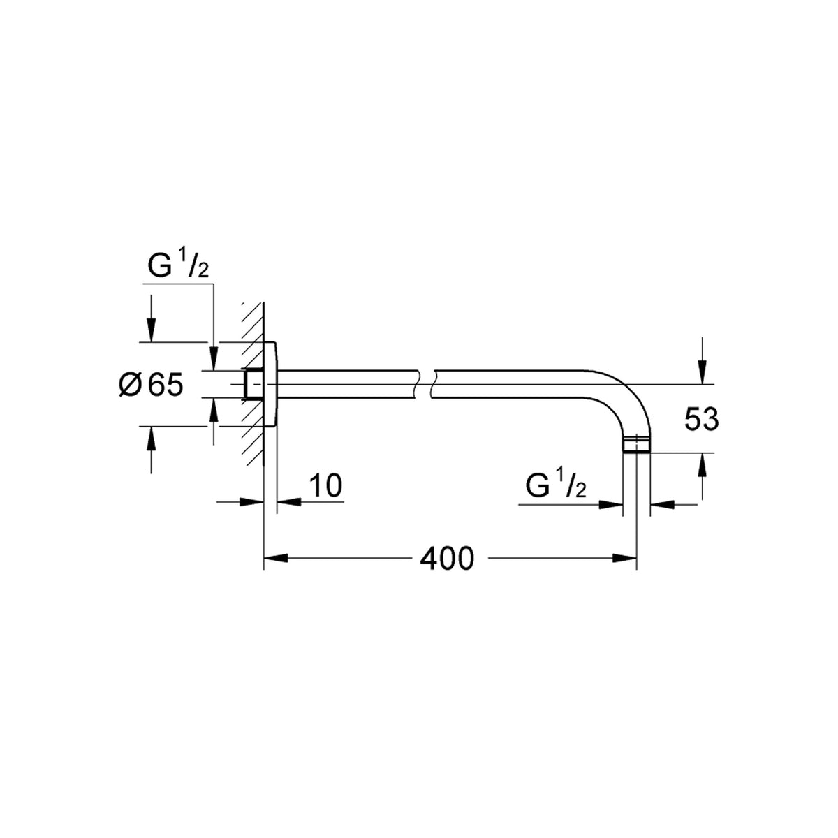 Grohe Bau Contemporay Tepe Duşu Dirseği 400 mm - Teknik Çizim