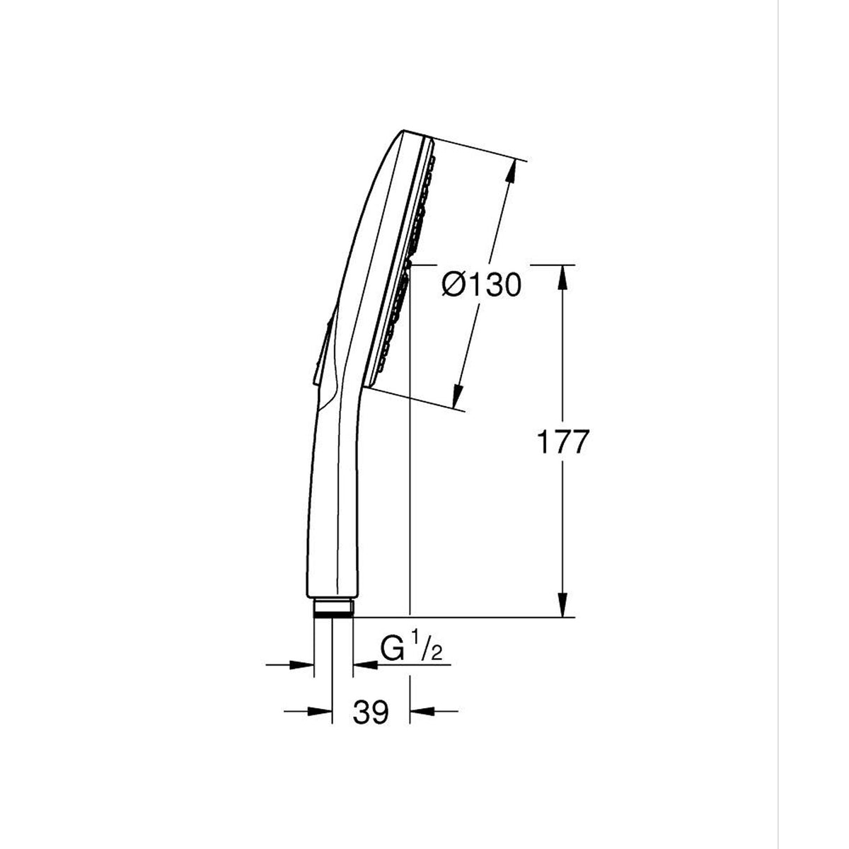 Grohe RainShower SmartActive 130 El Duşu, 3 Akışlı, Altın - Teknik Çizim