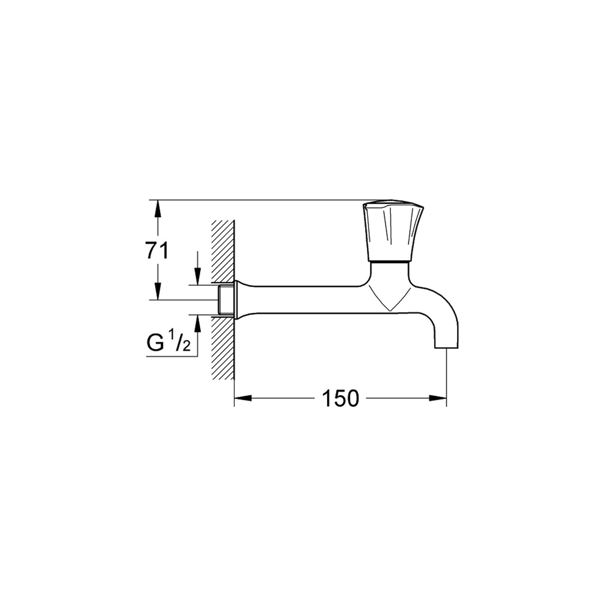 Grohe Costa L Duvardan Tek Musluk, Uzun 150 mm - Teknik Çizim