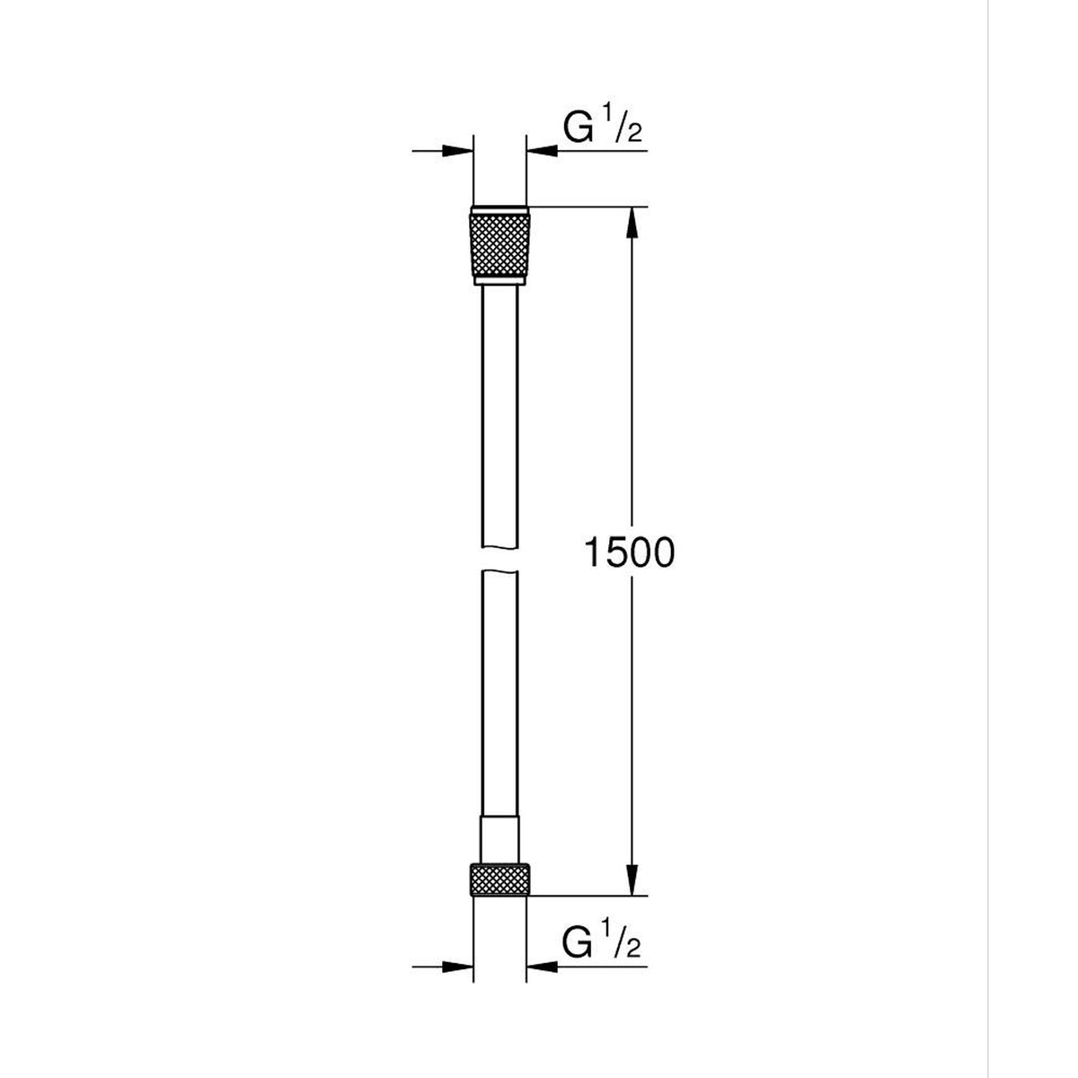 Grohe Silverflex TwistStop Siyah Duş Hortumu, 150 cm, Altın Uçlu - Teknik Çizim