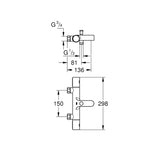 Grohe Grohtherm 800 Cosmopolitan Termostatik Banyo Bataryası - Teknik Çizim