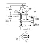 Grohe Eurosmart Lavabo Bataryası (Sifon Kumandalı) - Teknik Çizim