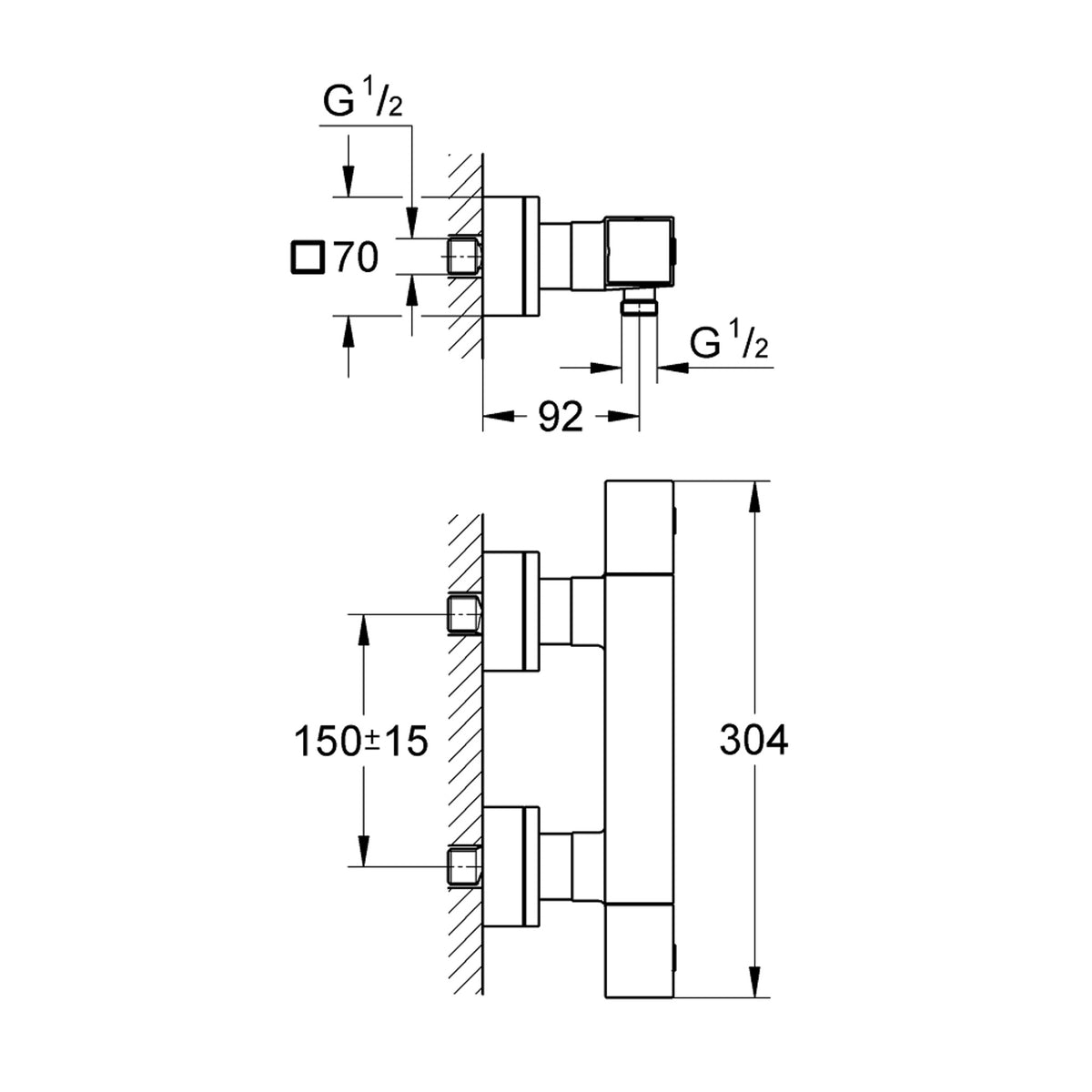 Grohe Grohtherm Cube Termostatik Duş Bataryası - Teknik Çizim