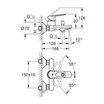 Grohe BauLoop Banyo Bataryası - Teknik Çizim
