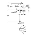 Grohe BauEdge Lavabo Bataryası, S-Boy - Teknik Çizim