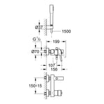 Grohe Concetto Banyo Bataryası ve El Duşu Takımı - Teknik Çizim