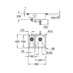 Grohe K700U 1,5 Gözlü Eviye, Paslanmaz Çelik (60x45 cm - Sağ Hazneli) - Teknik Çizim
