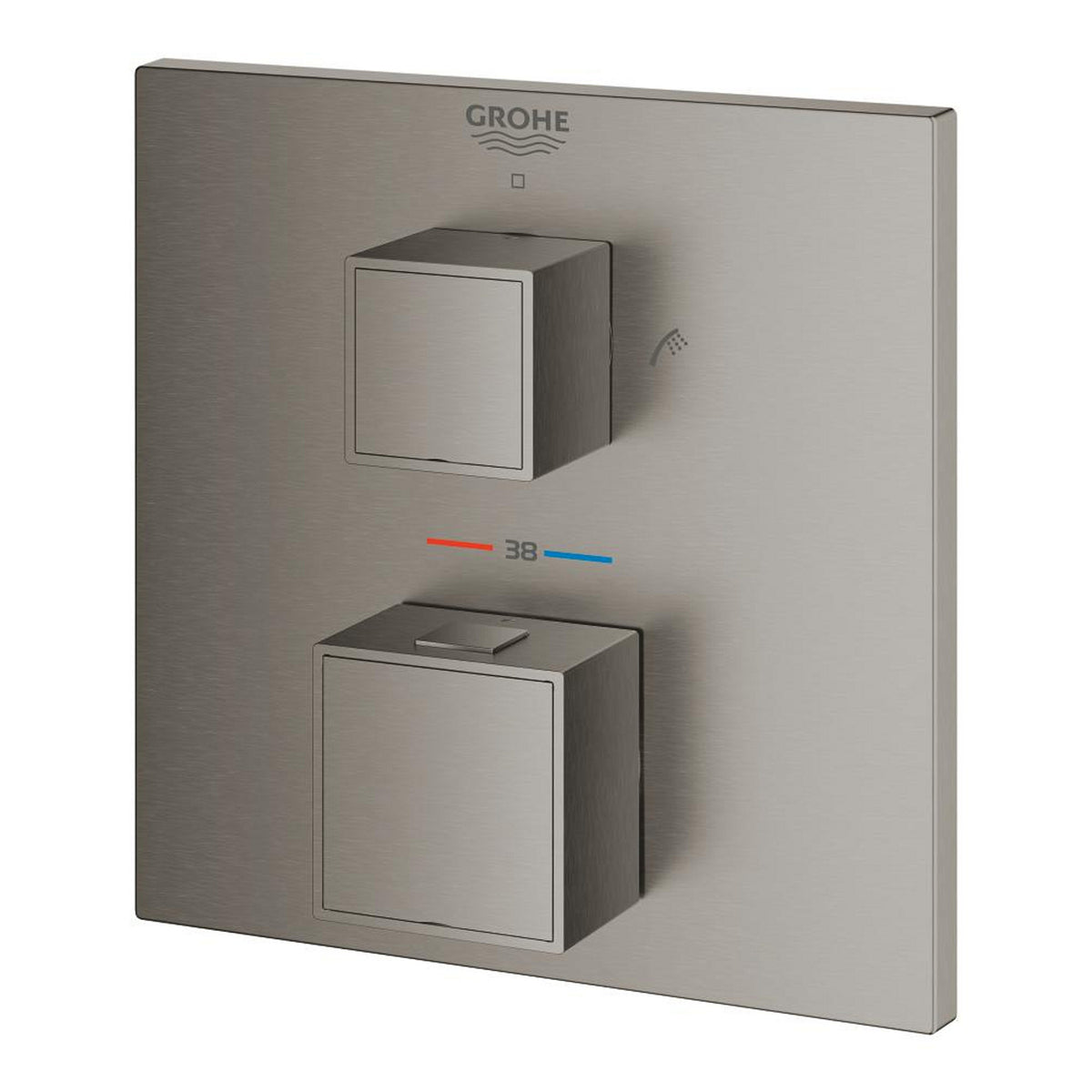 Grohe Grohtherm Cube Çift Yönlü Termostatik Ankastre Banyo Bataryası (2 Yollu, Sıva Üstü Grubu) Fırçalı Sert Grafit - Ürün Görseli