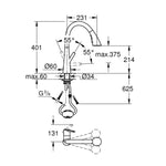 Grohe Zedra Spiralli Eviye Bataryası - Teknik Çizim