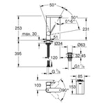 Grohe Plus Yüksek Lavabo Bataryası, Led Göstergeli (L-Boy) - Teknik Çizim
