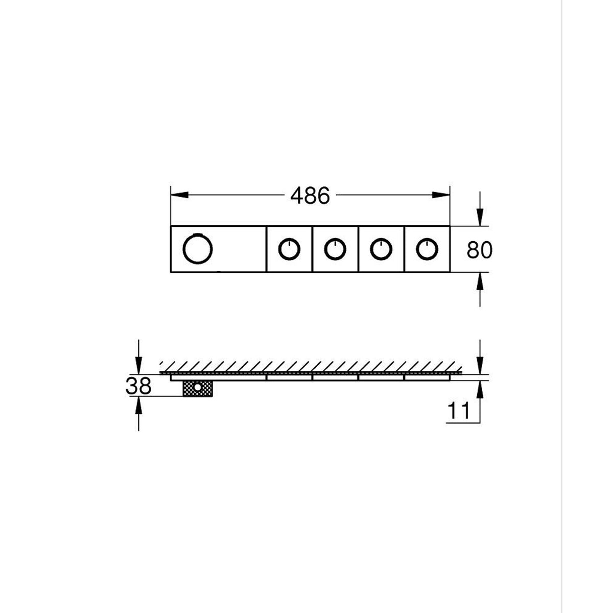 Grohe Grohtherm Aqua Tiles SmartControl Termostatik Ankastre Banyo Bataryası, 4 Çıkışlı, Altın (Sıva Üstü Grubu) - Teknik Çizim