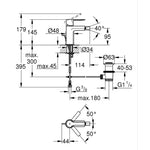 Grohe Lineare Sifon Kumandalı Bide Bataryası, Paslanmaz Çelik - Teknik Çizim