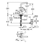 Grohe Eurodisc Cosmopolitan Eviye Bataryası, Sifon Kumandalı - Teknik Çizim