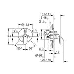 Grohe Eurosmart Cosmopolitan Ankastre Banyo/Duş Bataryası (Sıva Altı Grubu Dahil) - Teknik Çizim