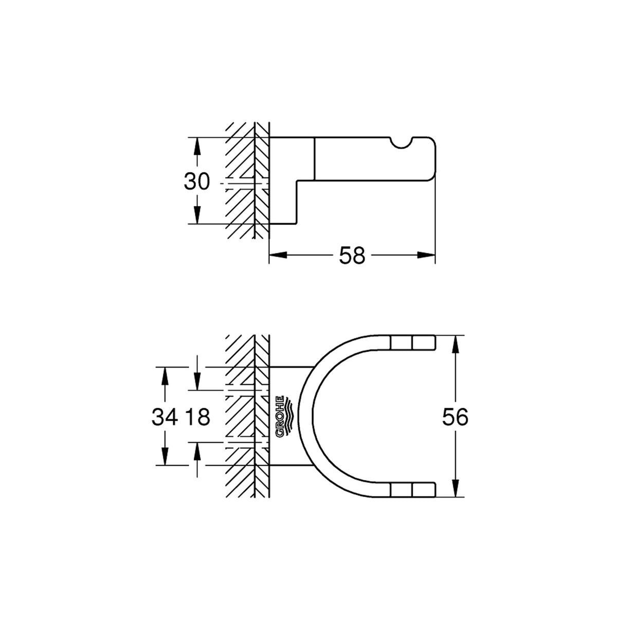 Grohe Selection İkili Havlu/Bornoz Askısı, Sert Grafit - Teknik Çizim