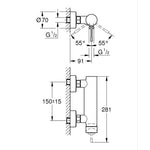 Grohe Essence New Duş Bataryası, Bakır - Teknik Çizim