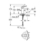 Grohe BauLoop Lavabo Bataryası - Teknik Çizim