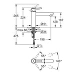 Grohe Concetto Eviye Bataryası, Paslanmaz Çelik - Teknik Çizim