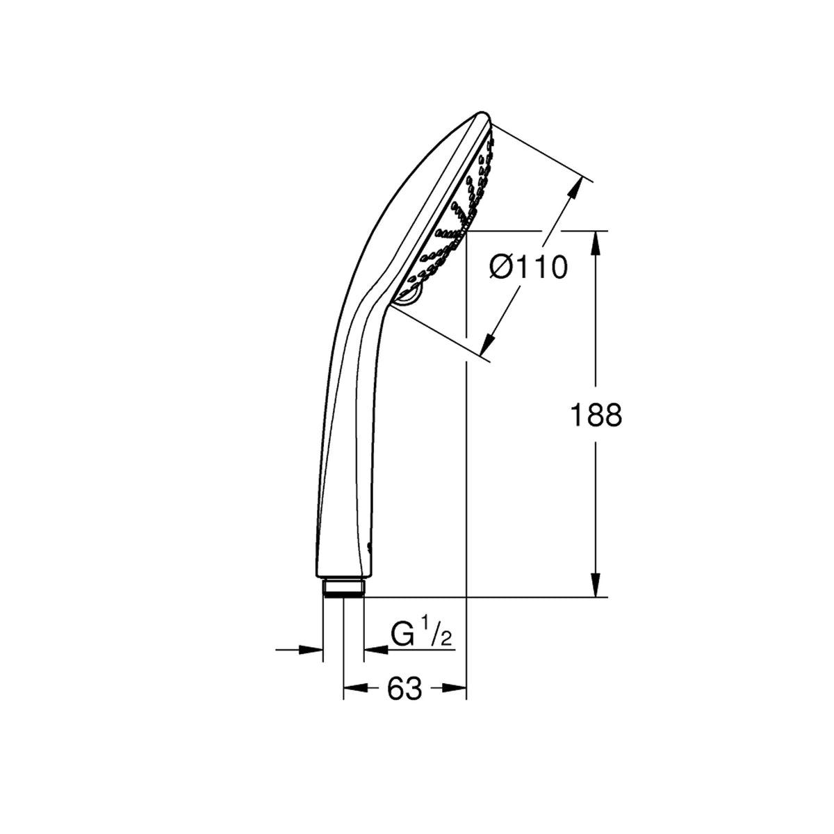 Grohe Euphoria El Duşu, 2 Akışlı - Teknik Çizim