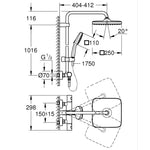 Grohe Tempesta System 250 Kare Duvara Monte Termostatik Bataryalı Duş Kolonu, Mat Siyah - Teknik Çizim