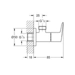 Grohe BauEdge Ara Musluk (1/2 Giriş, 3/8 Çıkışlı) - Teknik Çizim